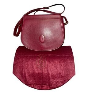 Cartier Vintage Must De Cartier Burgundy Saddle Crossbody Bag W/Dust bag